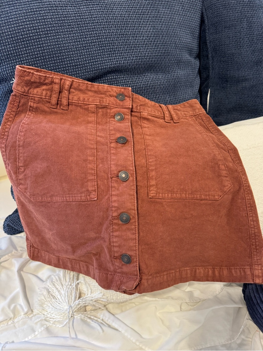 American Eagle Button-Front Corduroy Mini Skirt in Rust